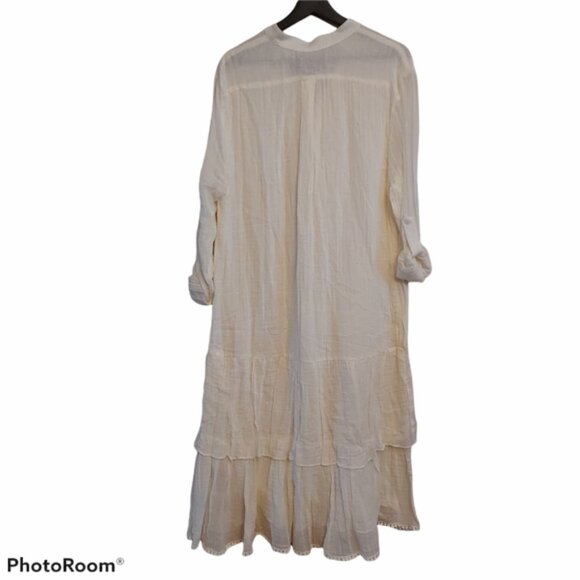 Heidi Merrick Cotton long sleeve button front tiered dress Cream Size Small - Picture 4 of 7